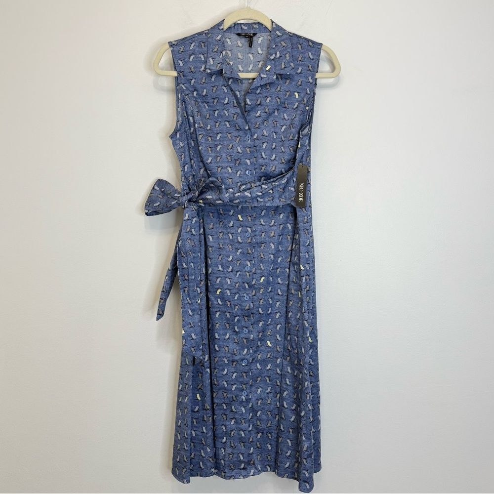 Nic+Zoe Blue Midi Shirt Dress Sleeveless Petite S Beach Resort Vacation Coastal